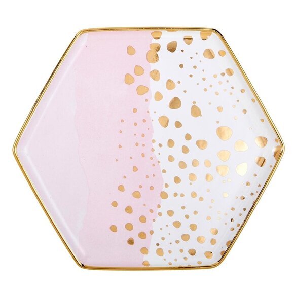 Cappuccino Cup & Saucer Set Hexagon 6 oz Pink & Gold Ceramic by Creative Brand - Picture 3 of 4